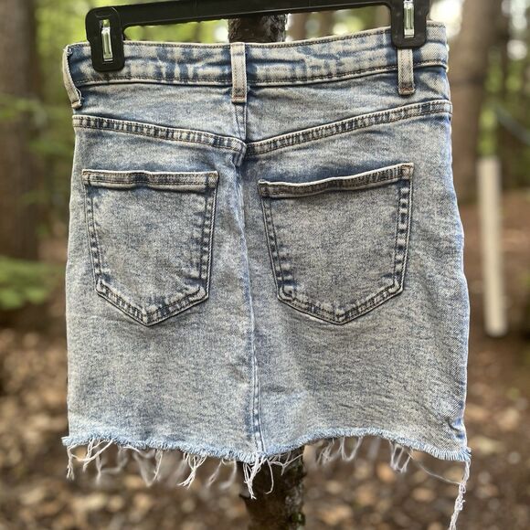 Bershka Raw Hem 90s 14 in Mini High Rise Stretch Denim Jean Skirt Womens 2 Blue - Picture 4 of 6